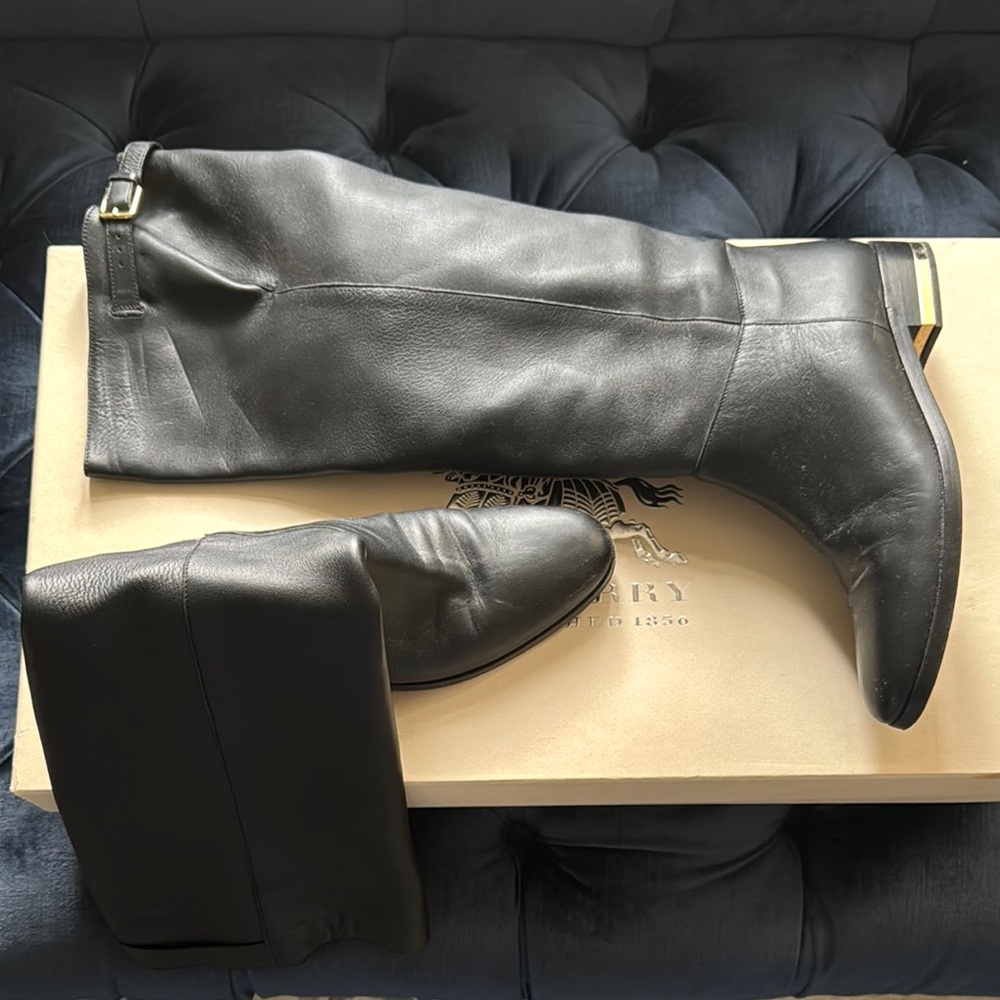 Burberry Black Leather Knee-High Boots